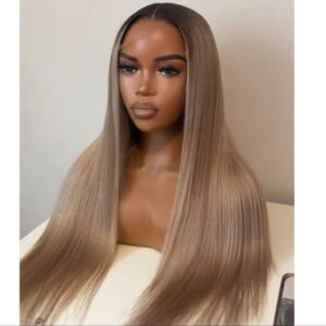 Peluca Rubia Matizada Ombre 20” HD Lace 5x5 – Raíz Oscura y Acabado Ultra Natural