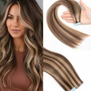 Extensiones Tape-In de Cabello Humano Natural Lacio 24” 100g Matizadas